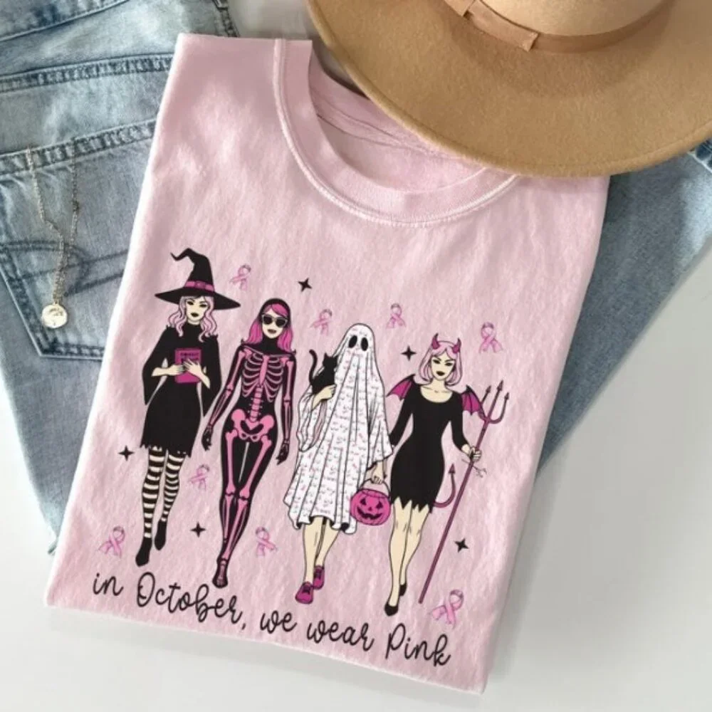 Halloween Witch Breast Cancer Awareness Shirt - Picture 1 of 4